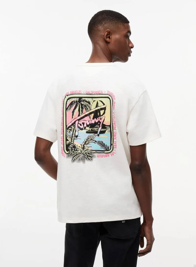 Tommy Jeans Ancient White Back Graphic Textured Relaxed T-Shirt for Men | Best Price UAE