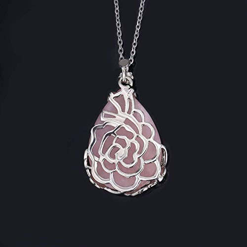 KISSPAT Natural Teardrop Rose Quartz Pendant Necklace on 20" Stainless Steel Chain - Image 4
