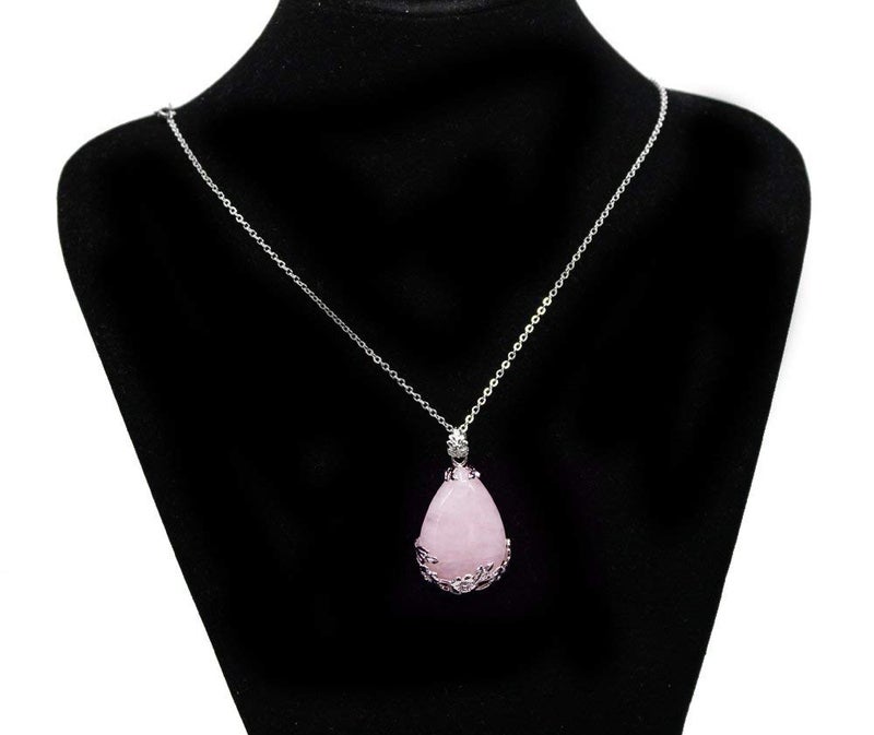 KISSPAT Natural Teardrop Rose Quartz Pendant Necklace on 20" Stainless Steel Chain - Image 5