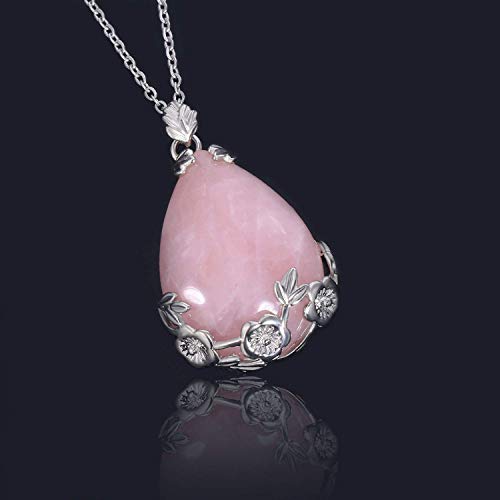 KISSPAT Natural Teardrop Rose Quartz Pendant Necklace on 20" Stainless Steel Chain - Image 3