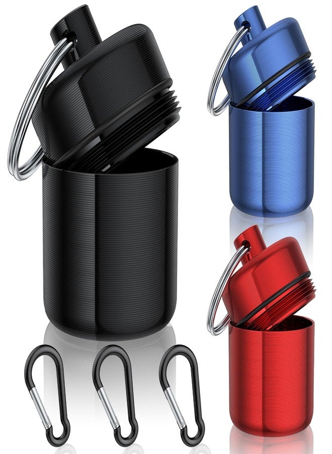 Urekt Small Pill Case, (3 Pack) Keychain Pill Holder with Strong Carabiners Portable Waterproof Travel Pill Container Metal Pill Case Bottle with Keyring for Outdoor Camping Travel - Image 1