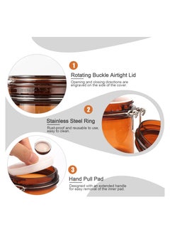 KASTWAVE Storage Jar, 3 Pack 220ml Amber Storage Jar, Plastic Sealed Container, Wide Mouth Refillable Bottle Pot, with Rotating Buckle Airtight Lid, for Facial Mask Cosmetic Spices Candy Tea Coffee Bean  - Image 4