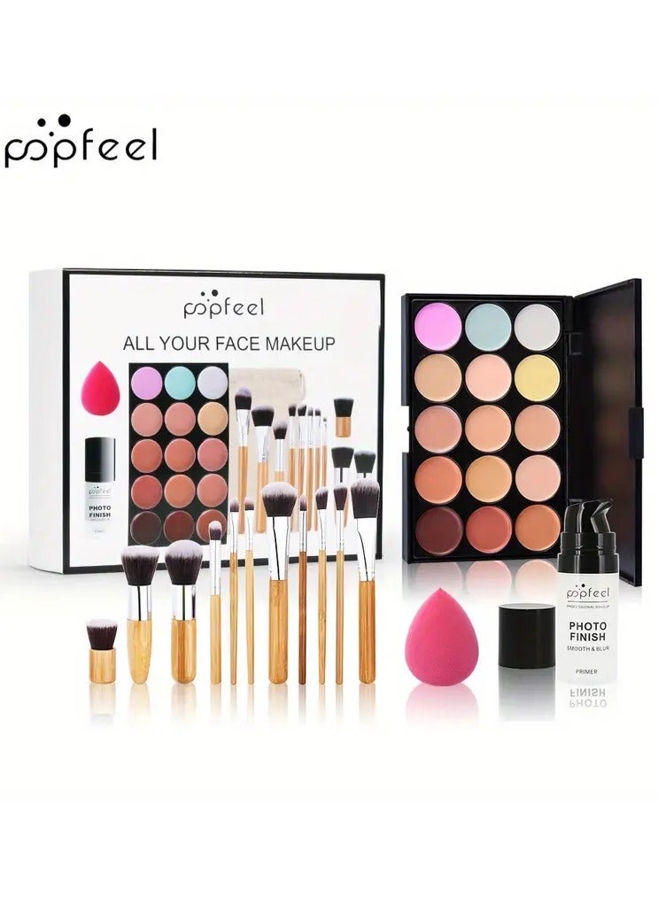 popfeel Eyeshadow Palette Set, Eyebrow Pencil Eyeliner Pen Mascara With A Set Of Makeup Brushes Eye Cosmetics, Ideal Gift For Mother's Day Makeup Set - Image 2