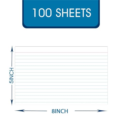 KTFNOMES Index Cards 5x8, White Ruled Index Cards, Flash Cards for Studying, File Note, Flash, Study Cards, 100 Pcs Lined Index Flashcards for Office and School Supplies - Image 2