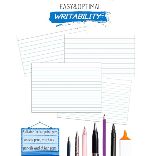 KTFNOMES Index Cards 5x8, White Ruled Index Cards, Flash Cards for Studying, File Note, Flash, Study Cards, 100 Pcs Lined Index Flashcards for Office and School Supplies - Image 3