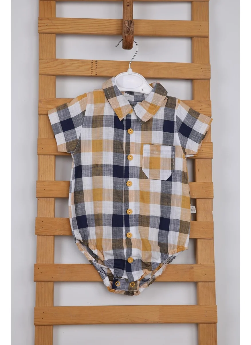 Pino Baby Short Sleeve Poplin Fabric Men's Square Shirt Snap Button Top 3503M