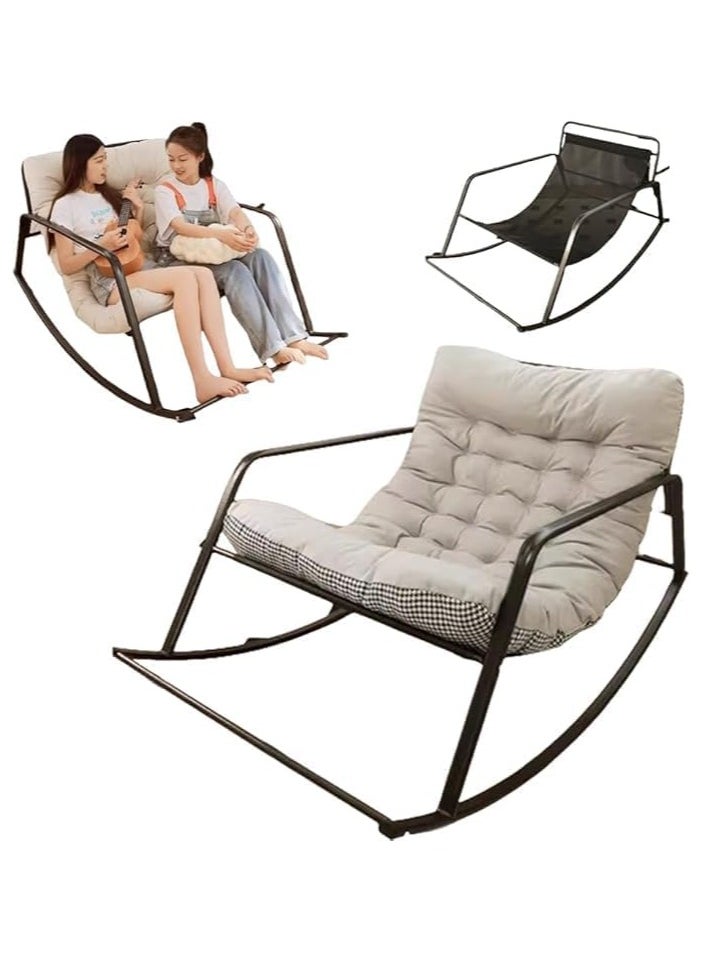 YQbest Upholstered Rocking Chair Oversized, Indoor Rocker Chair with Footrest and Detachable Padded Cushion&Metal Frame,Floor Chair Lazy Sofa Chair Lounge Chair for Balcony,Garden,Backyard,Grey  - Image 1