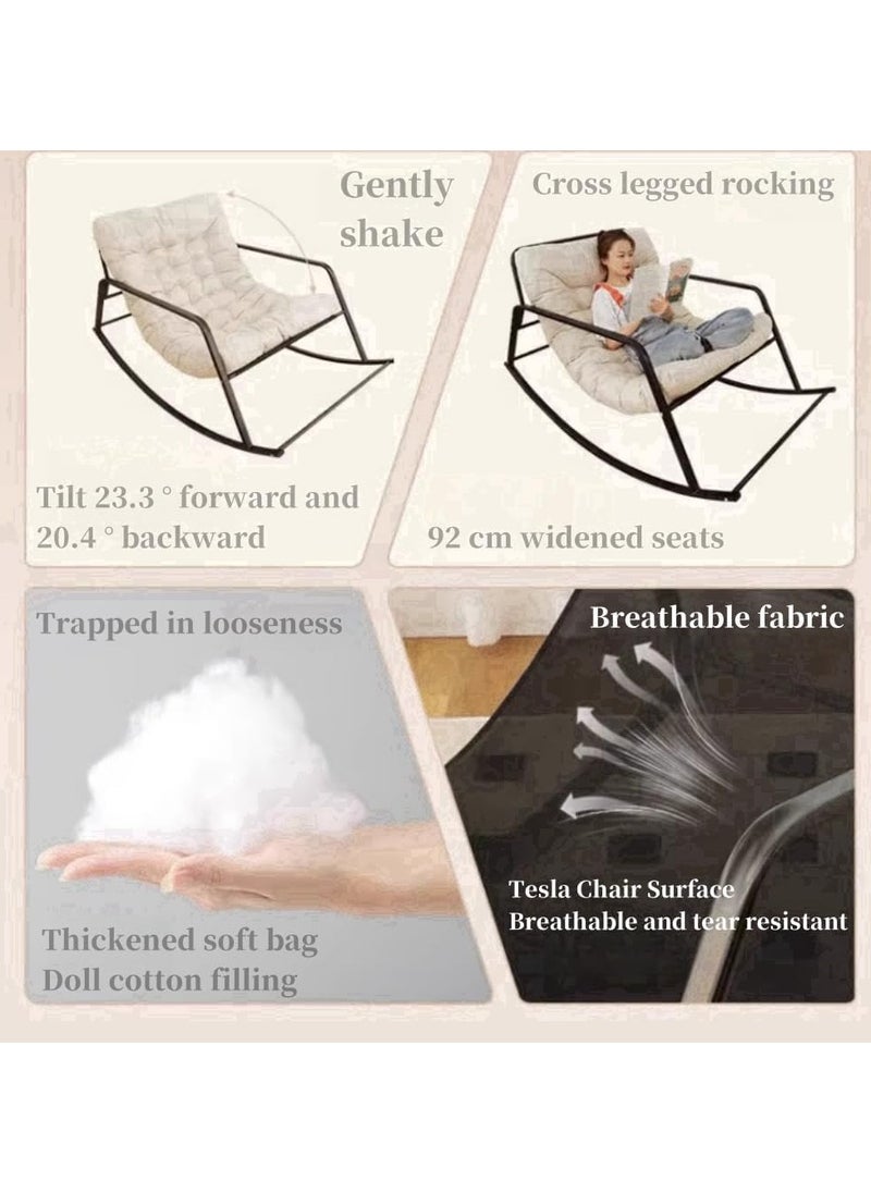 YQbest Upholstered Rocking Chair Oversized, Indoor Rocker Chair with Footrest and Detachable Padded Cushion&Metal Frame,Floor Chair Lazy Sofa Chair Lounge Chair for Balcony,Garden,Backyard,Grey  - Image 5