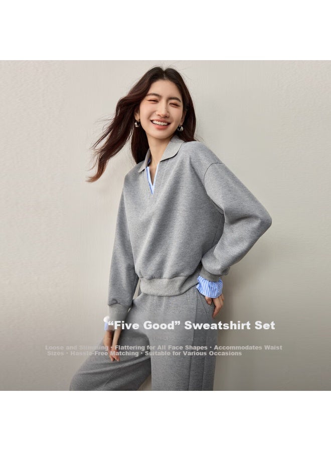 Sentubila Shangdu Bila Women's Casual Set Autumn Color-block Fake Two-piece Loose Long Sleeve Sweatshirt With Elastic Waist Wide-leg Pants Two-piece Set - Image 1