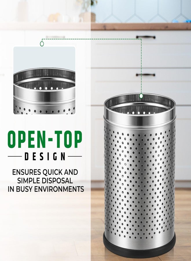 Robustt Stainless Steel Perforated Design Open Top Dustbin - 6L | 7 Inch (W) x 10Inch (H)| Silver Trash Can with Anti-skid Base | For Bathroom, Bedroom, Kitchen & Toilet or Commericial Use - Pack of 1 - Image 3