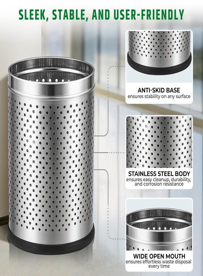 Robustt Stainless Steel Perforated Design Open Top Dustbin - 6L | 7 Inch (W) x 10Inch (H)| Silver Trash Can with Anti-skid Base | For Bathroom, Bedroom, Kitchen & Toilet or Commericial Use - Pack of 1 - Image 2