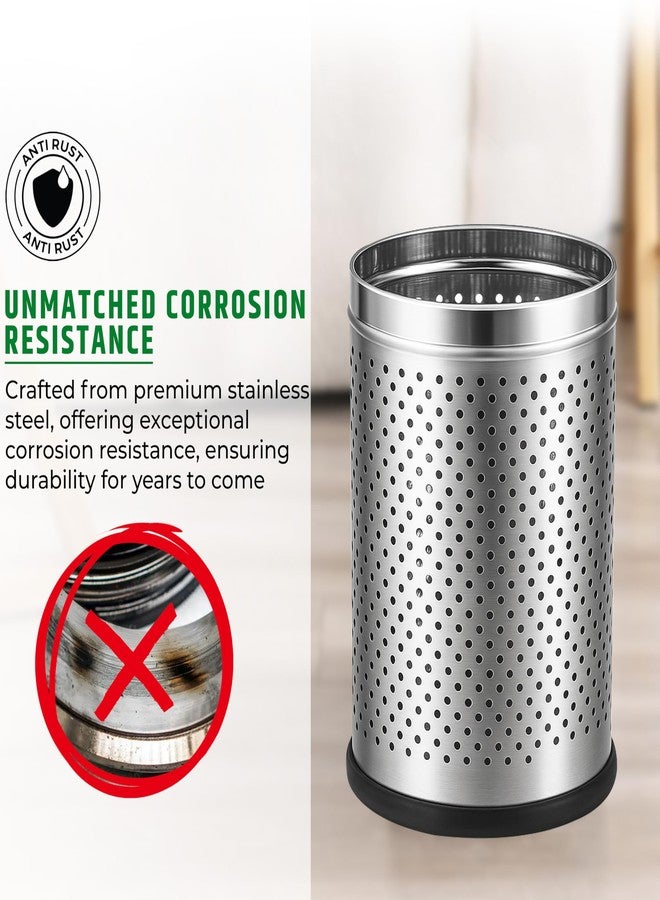 Robustt Stainless Steel Perforated Design Open Top Dustbin - 6L | 7 Inch (W) x 10Inch (H)| Silver Trash Can with Anti-skid Base | For Bathroom, Bedroom, Kitchen & Toilet or Commericial Use - Pack of 1 - Image 5