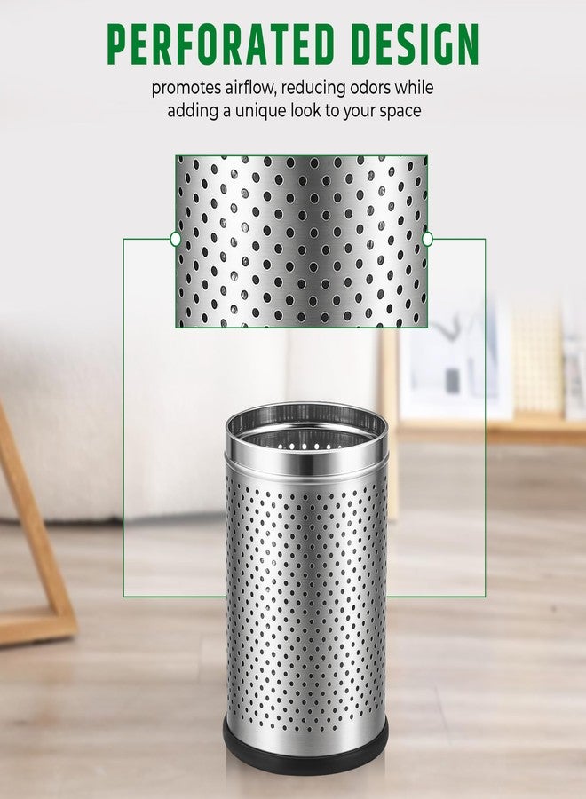 Robustt Stainless Steel Perforated Design Open Top Dustbin - 6L | 7 Inch (W) x 10Inch (H)| Silver Trash Can with Anti-skid Base | For Bathroom, Bedroom, Kitchen & Toilet or Commericial Use - Pack of 1 - Image 4