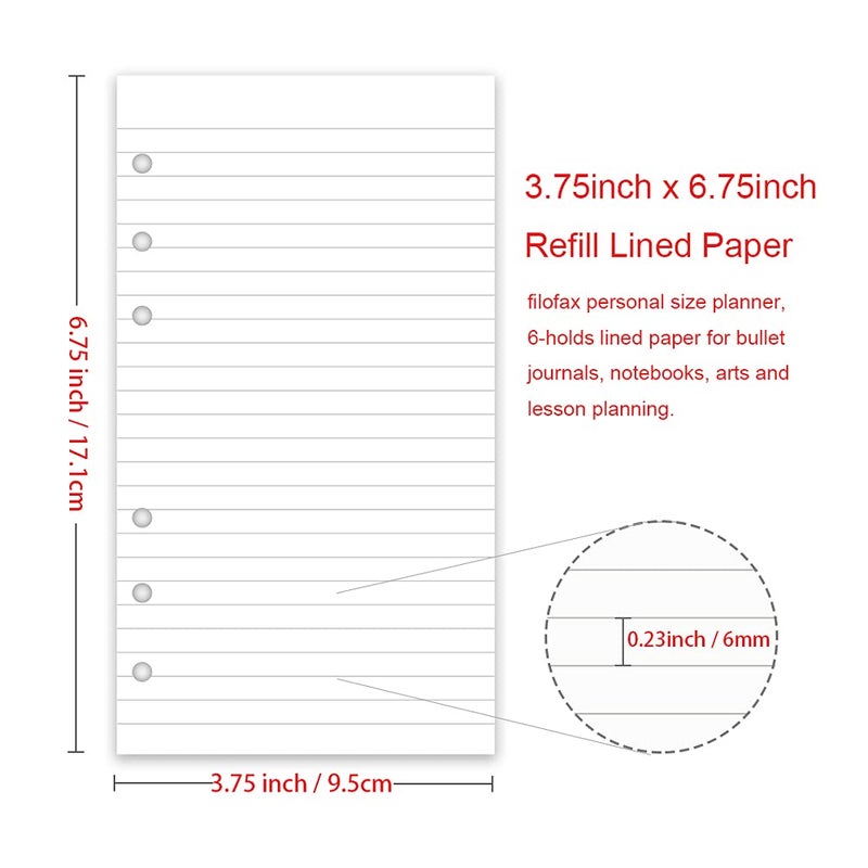 Getvow A6 Lined Refill Paper, 100 Sheets/200 Pages Loose Leaf Paper for Filofax Person Binders, 6 Holes Punched, 100gsm Ruled White Filler Paper, 3.75'' x 6.75'' - Image 2