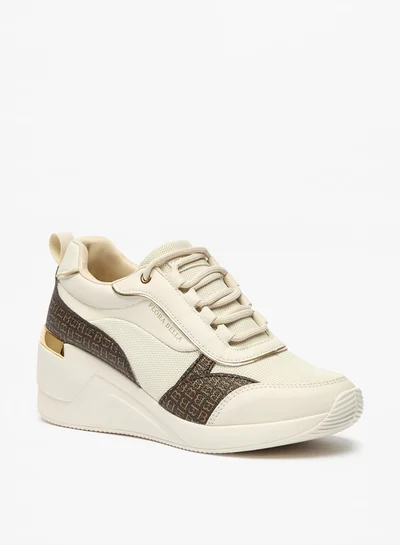 Flora Bella By Shoexpress Women's Monogram Wedge Sneakers with Lace-Up Closure