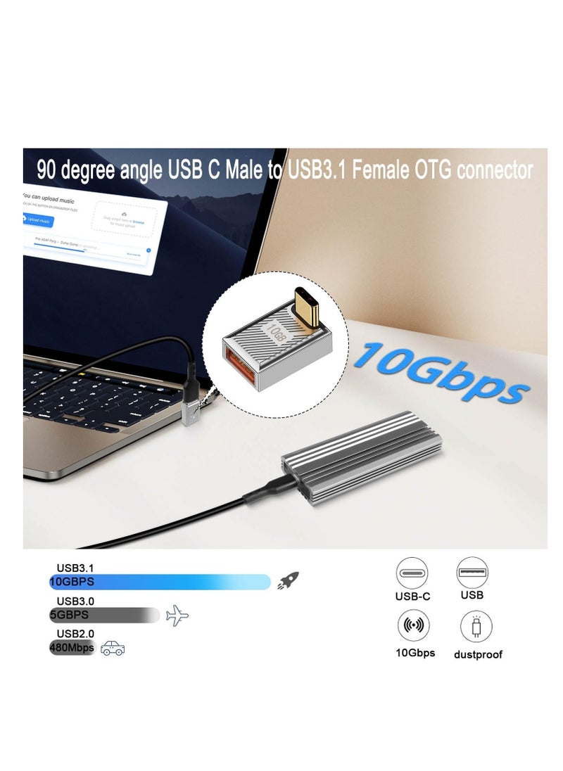 120W 90° Angle USB C to USB3.1 OTG Adapter, 2 Pcs 10Gbps USB C Male to USB3.1 Female Right Angle Data Connector, 24V5A Charging/Zn Alloy/LED, for Phone Tablet Steam Deck, Silver/Positive Bend - Image 4