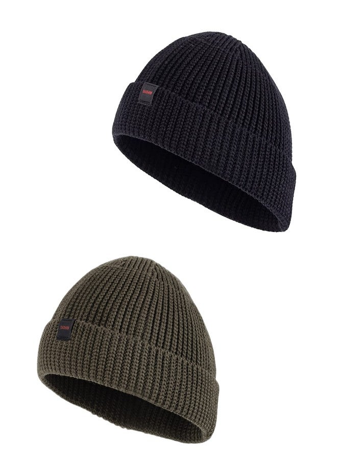 DASMINI Fisherman Beanie Hats for Men Women,Knit Trawler Skull Cap,Watch Cap,Spring Fall Short Hats(Black+Olive,Size M) - Image 1