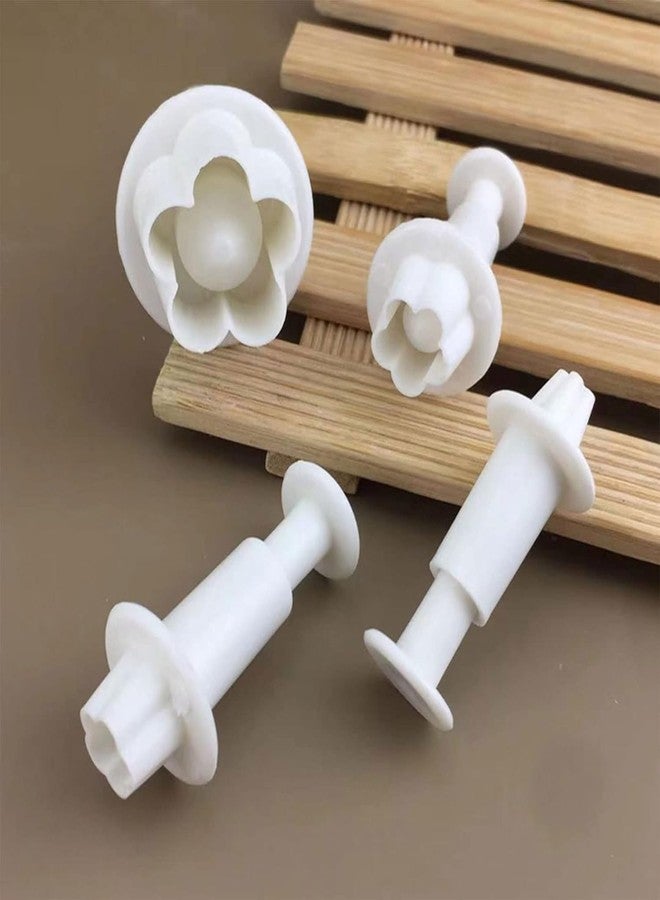 Weicoca 4 Pcs Flower Plunger Cookie Cutter, Small DIY Fondant Cake Mold, BPA-Free Plastic Blossom Flower Cake Fondant Mold, Baking Accessories Fondant Cutter Plunger Shapes Set Sculpting Tools - Image 3
