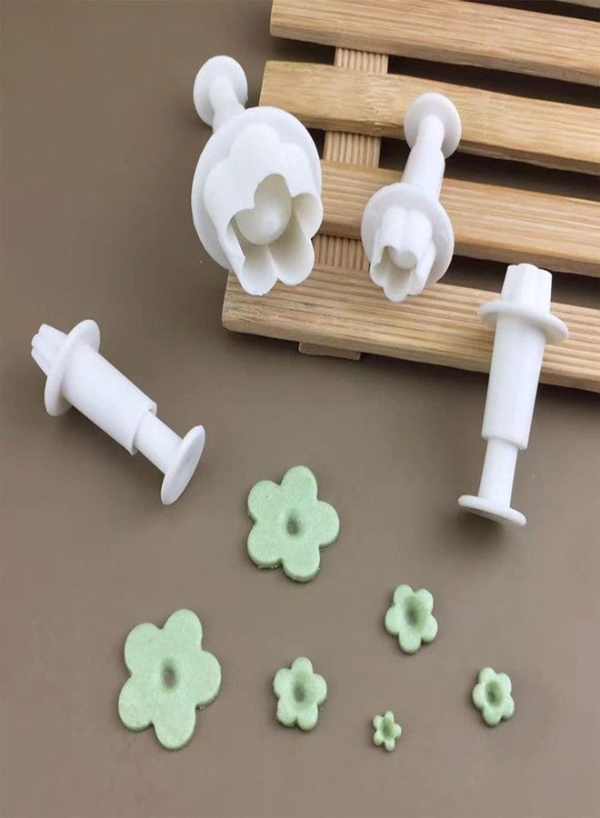 Weicoca 4 Pcs Flower Plunger Cookie Cutter, Small DIY Fondant Cake Mold, BPA-Free Plastic Blossom Flower Cake Fondant Mold, Baking Accessories Fondant Cutter Plunger Shapes Set Sculpting Tools - Image 2