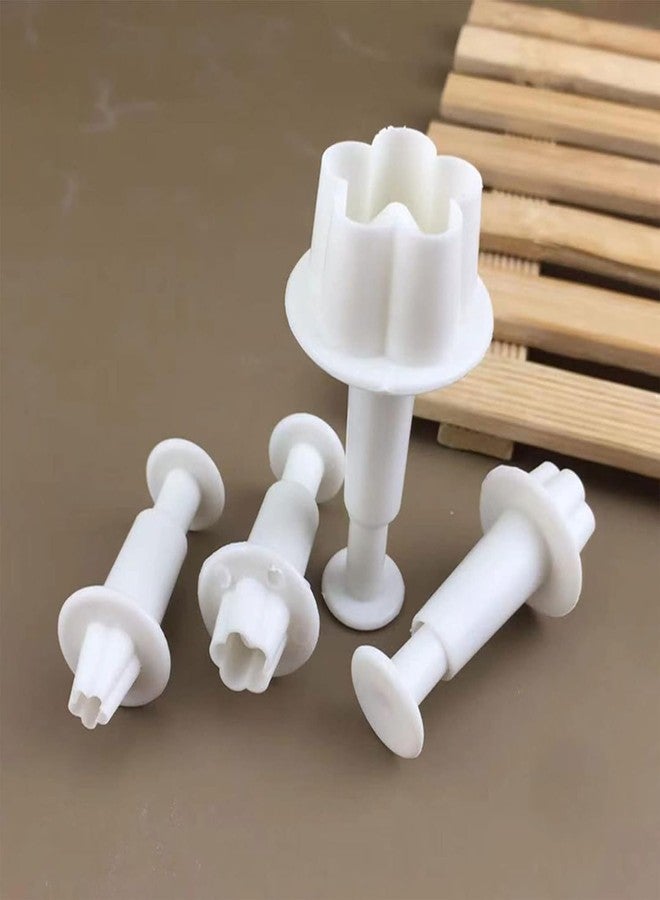 Weicoca 4 Pcs Flower Plunger Cookie Cutter, Small DIY Fondant Cake Mold, BPA-Free Plastic Blossom Flower Cake Fondant Mold, Baking Accessories Fondant Cutter Plunger Shapes Set Sculpting Tools - Image 4