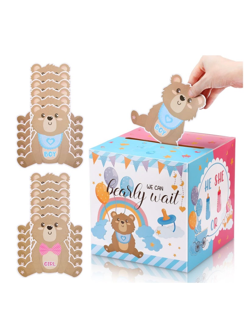 NIBEMINENT Voting Game Box, with 60 Pieces Baby Gender Reveal Bear Ballot Cards, Shower Design Box Party Invitations and Games Boy or Girl Supplies (Pink, Blue) - Image 1