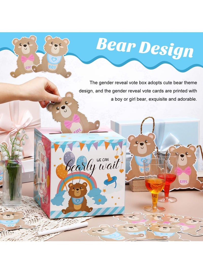 NIBEMINENT Voting Game Box, with 60 Pieces Baby Gender Reveal Bear Ballot Cards, Shower Design Box Party Invitations and Games Boy or Girl Supplies (Pink, Blue) - Image 2