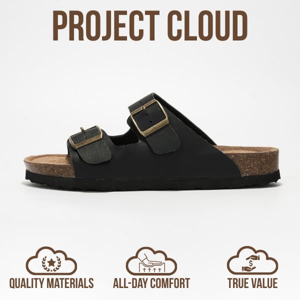 Project Cloud Genuine Leather Flat Sandals Women 2025 Beach Essentials Womens Sandals Memory Foam Vacation Essentials Slides for Women Footwear (Venita, Black, 6.5) - Image 3