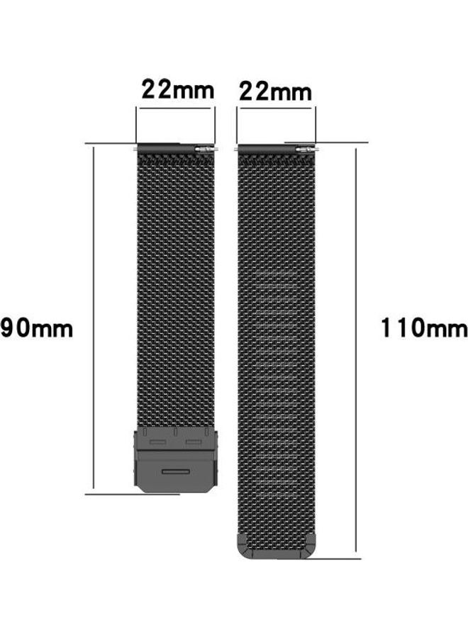 NIBEMINENT Stainless Steel Mesh Watch Wrist Strap 22MM For Huawei GT/GT2 46mm/ Galaxy / Fossil Gen 5 Black  - Image 4