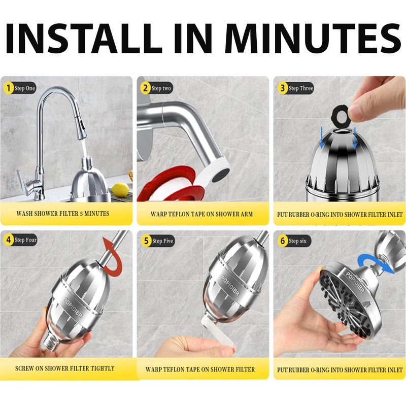 Kidoca Hard Water Softener Shower Head Filter 15 Stage Activated Carbon Bathroom Purifier to Remove Chlorine Fluoride Softwater Tap Filter for Hardwater Reduces Dry Itchy Skin - Image 4