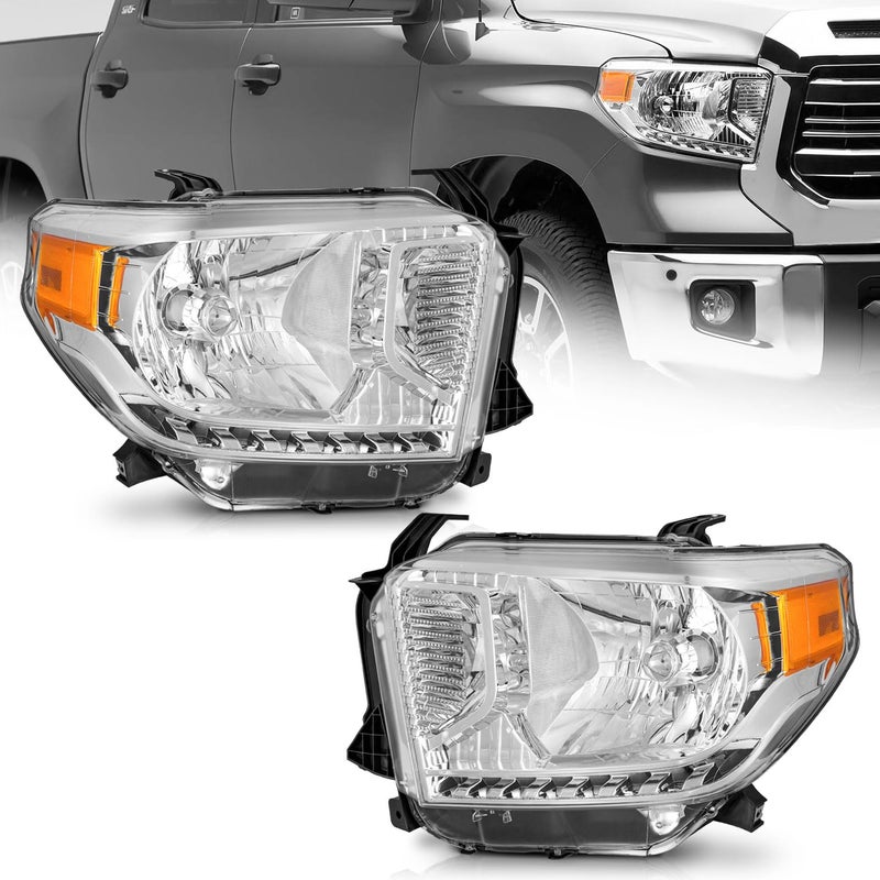 WEELMOTO Headlights for 20142021 Toyota Tundra Not For Models WAdjustable Headlight Leveling DialButtons Not Compatible WFactory LED DRL Models Headlamp Replacement Chrome Housing