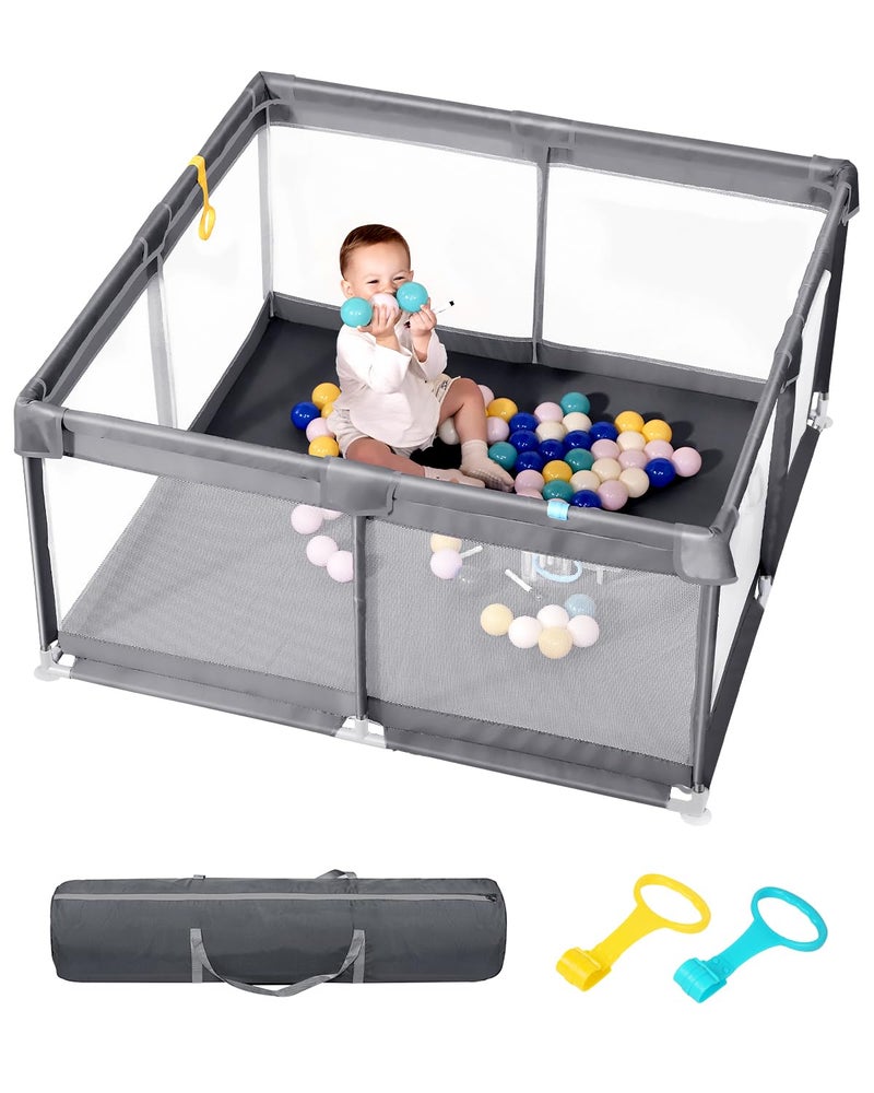 Upgraded dearlomum Baby Playpen 50x50 Sturdy Baby Playard with Thickened Steel Pipes Indoor Outdoor AntiSlip Safety Fence with Soft Mesh for Toddlers Gray