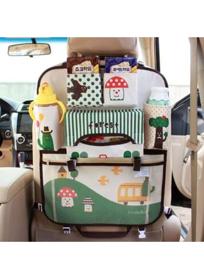 HIGHWAY Cute Cartoon Kids Backseat Car Organizer - Multi-Pocket Seat Back Hanging Storage Bag with Tissue Box Holder & Bottle Pockets - Multi-Color - Image 1