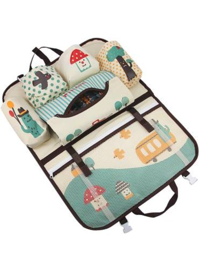 HIGHWAY Cute Cartoon Kids Backseat Car Organizer - Multi-Pocket Seat Back Hanging Storage Bag with Tissue Box Holder & Bottle Pockets - Multi-Color - Image 2