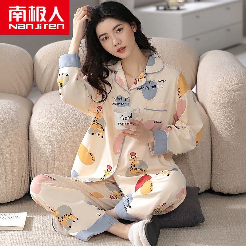 Pajamas Women''s Spring and Autumn 100 Cotton Long Sleeve Internet Celebrator Cute Cotton Women''s Outwear Home Clothes plus size 5XL - Image 2