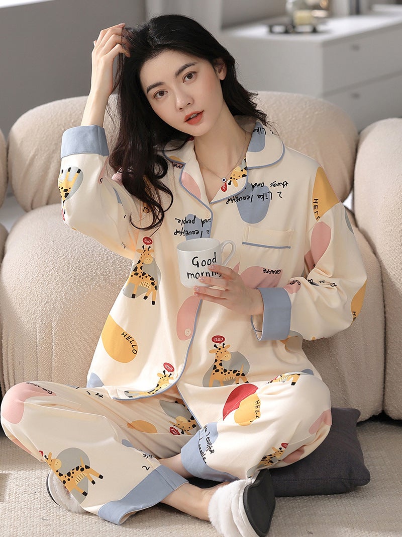 Pajamas Women''s Spring and Autumn 100 Cotton Long Sleeve Internet Celebrator Cute Cotton Women''s Outwear Home Clothes plus size 5XL - Image 1