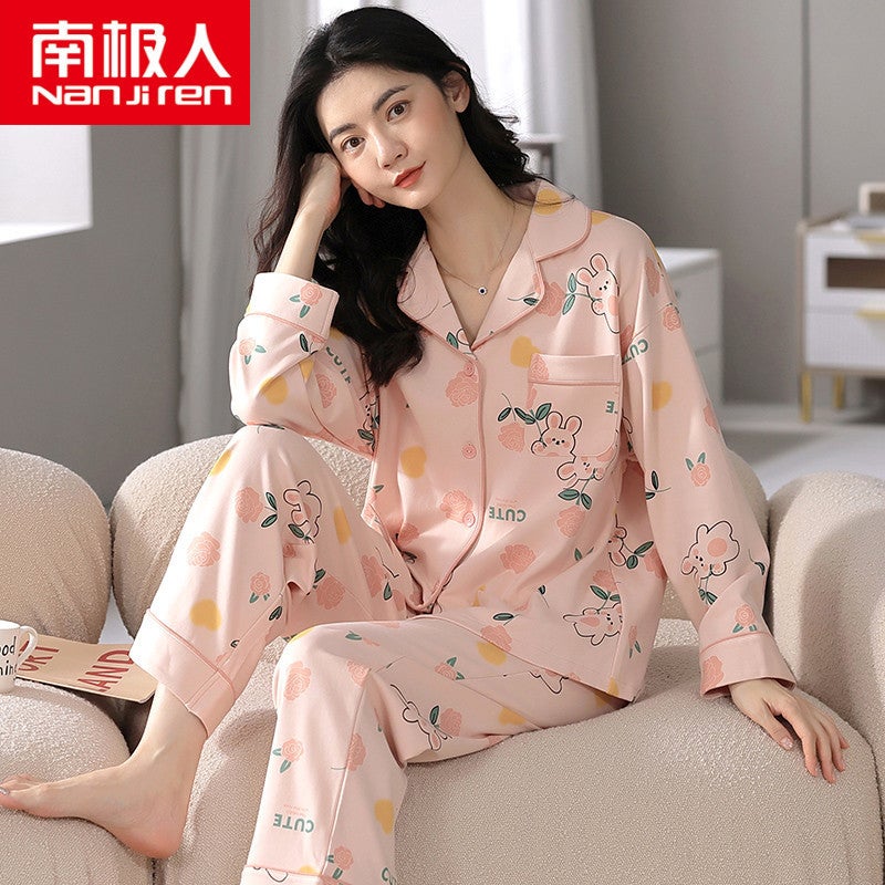 Pajamas Women''s Spring and Autumn 100 Cotton Long Sleeve Internet Celebrator Cute Cotton Women''s Outwear Home Clothes plus size 5XL - Image 3