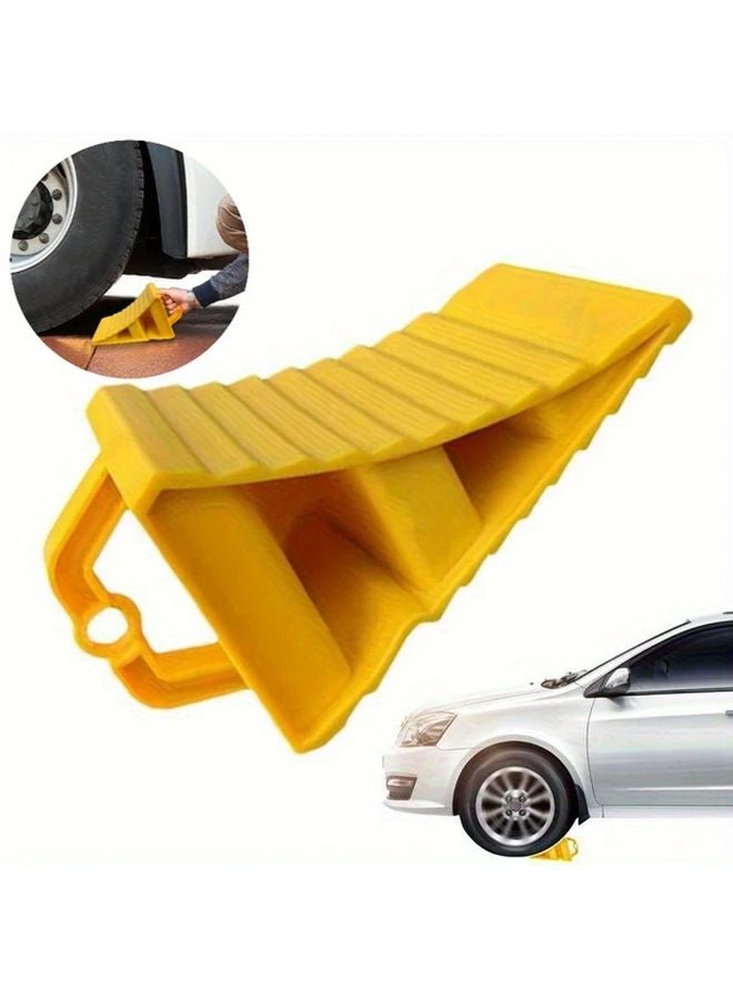 Yellow Wheel Chock with Handle Portable Parking Block for Trailers RVs and Cars - Image 1