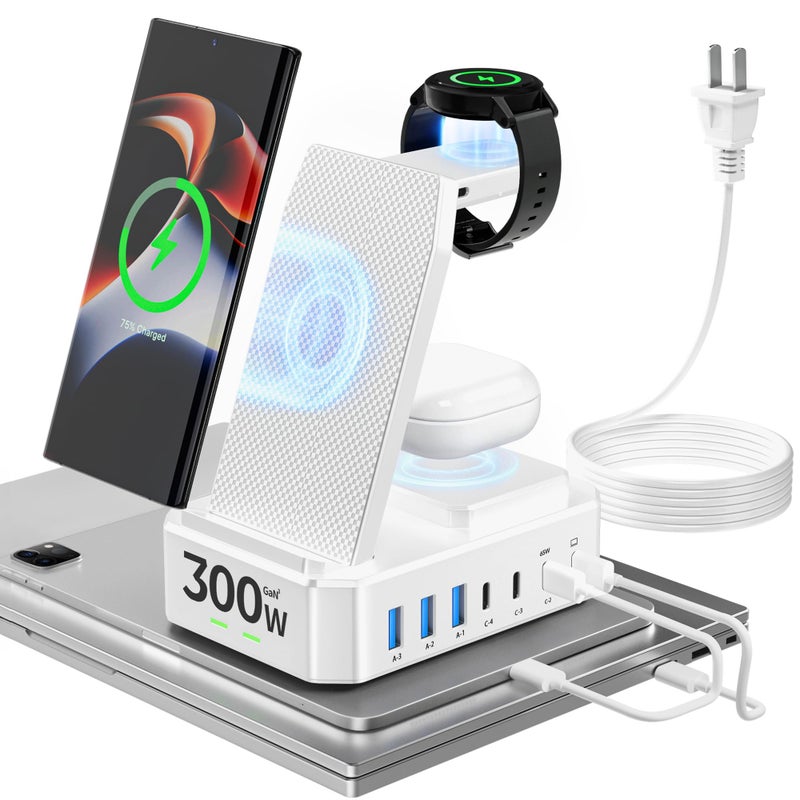 zutspzss 300W Wireless Charger for Samsung,Zutspzss 10 in 1 Wireless Charging Station, 65W USB C Fast Charging Stand for Samsung S25 Ultra/S24/S23/S22/Z Fold,Galaxy Watch Ultra7/6/5,Galaxy Buds,White - Image 1