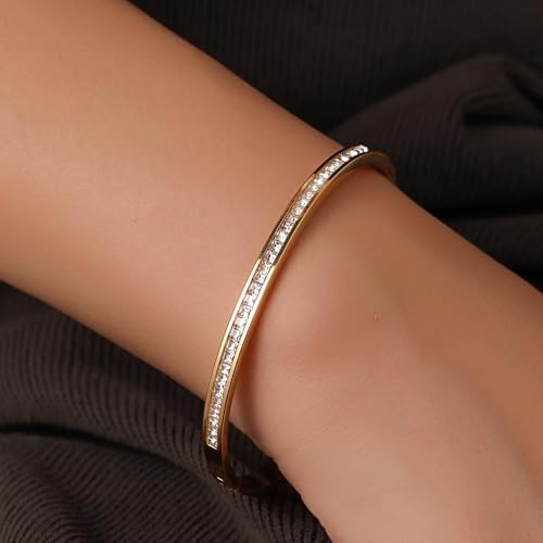 MEENAZ Fashion Anti Tarnish Jewellery Gold Plated Stainless Steel Crystal AD CZ Diamond Bracelet for women Stylish Cuff Bangle Love Friendship Couples Gifts Women Girls Mother Sister Wife Girlfriend - Image 3
