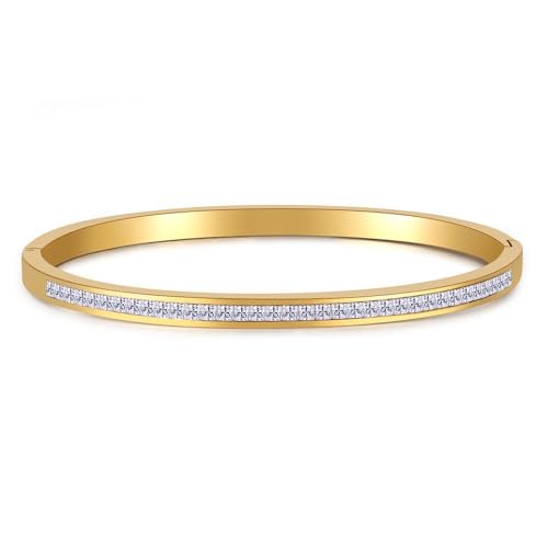 MEENAZ Fashion Anti Tarnish Jewellery Gold Plated Stainless Steel Crystal AD CZ Diamond Bracelet for women Stylish Cuff Bangle Love Friendship Couples Gifts Women Girls Mother Sister Wife Girlfriend - Image 1