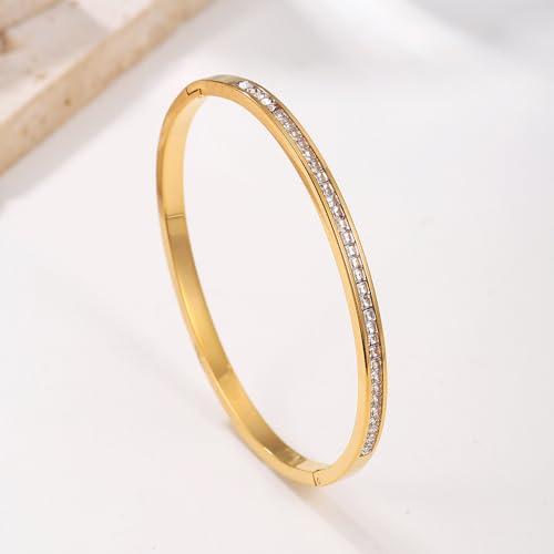 MEENAZ Fashion Anti Tarnish Jewellery Gold Plated Stainless Steel Crystal AD CZ Diamond Bracelet for women Stylish Cuff Bangle Love Friendship Couples Gifts Women Girls Mother Sister Wife Girlfriend - Image 5