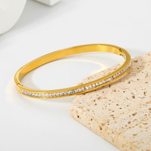 MEENAZ Fashion Anti Tarnish Jewellery Gold Plated Stainless Steel Crystal AD CZ Diamond Bracelet for women Stylish Cuff Bangle Love Friendship Couples Gifts Women Girls Mother Sister Wife Girlfriend - Image 2