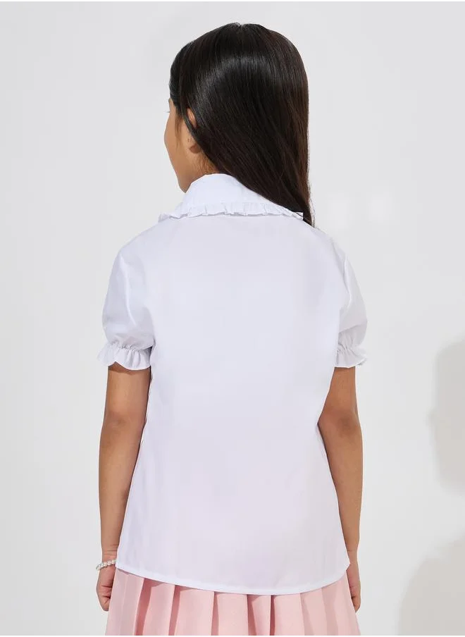 Styli Ruffle Trim Short Sleeves Shirt