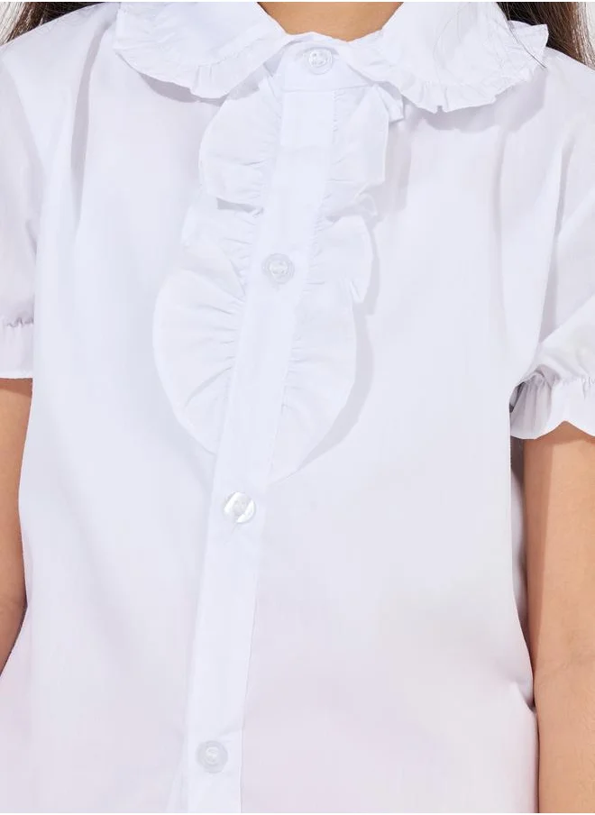 Styli Ruffle Trim Short Sleeves Shirt