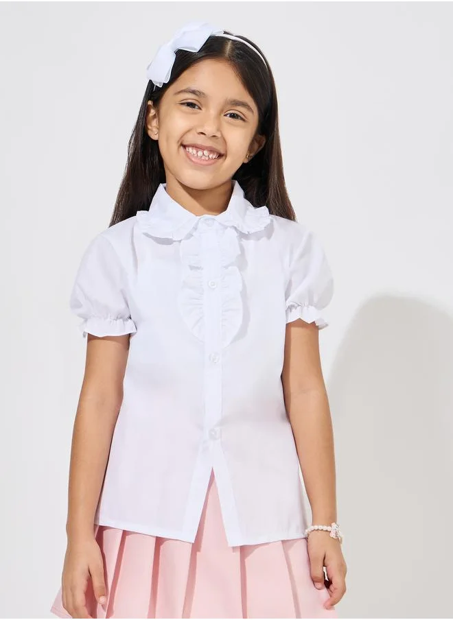 Styli Ruffle Trim Short Sleeves Shirt