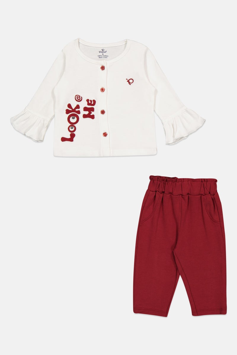 POPEES Toddlers Girl 2 Pcs Embroidered Top And Pants Set, Multicolor - Image 2