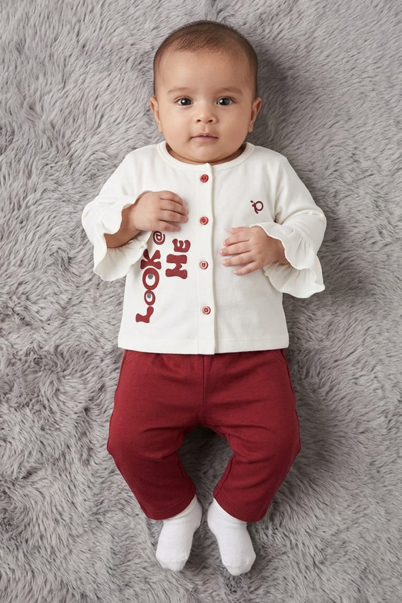 POPEES Toddlers Girl 2 Pcs Embroidered Top And Pants Set, Multicolor - Image 1