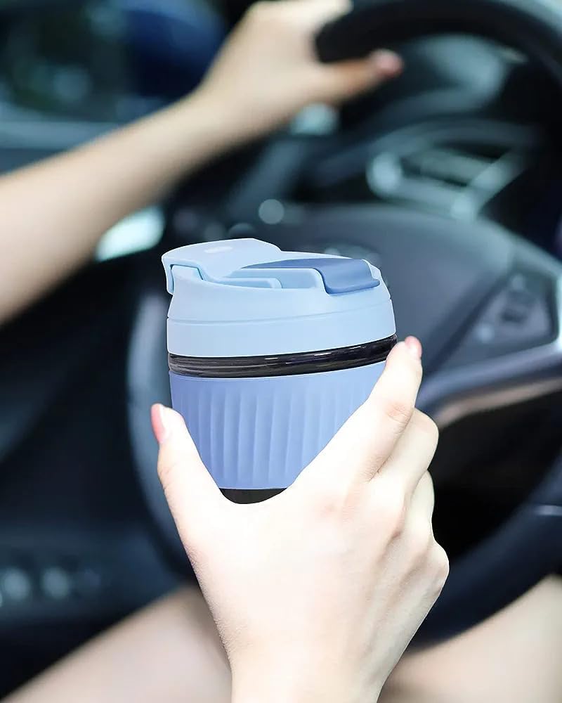 TINKDAS Reusable Glass Mug Sipper Tumbler with Straw Unique 2 in 1 Anti Spill Lid Microwave Safe Leakproof Glass with AntiSlip Grip for Hot Cold Coffee Car Office Travel use 350ml - Image 2