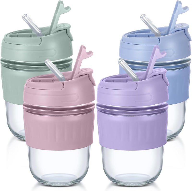 TINKDAS Reusable Glass Mug Sipper Tumbler with Straw Unique 2 in 1 Anti Spill Lid Microwave Safe Leakproof Glass with AntiSlip Grip for Hot Cold Coffee Car Office Travel use 350ml - Image 1