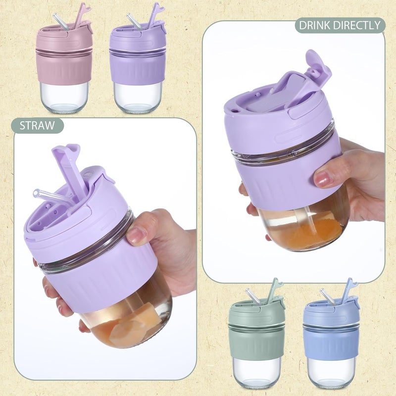 TINKDAS Reusable Glass Mug Sipper Tumbler with Straw Unique 2 in 1 Anti Spill Lid Microwave Safe Leakproof Glass with AntiSlip Grip for Hot Cold Coffee Car Office Travel use 350ml - Image 3